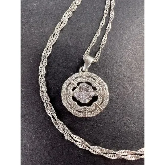 Asscher CZ Rhodium Over Sterling Silver Dancing Pendant With Chain - Picture 3 of 11